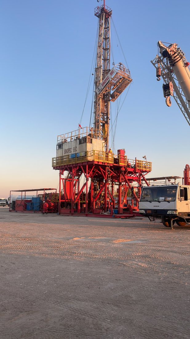 Drilling rig at golden hour during a rig move